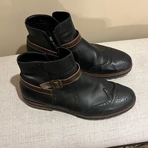 Remonte Black Wingtip Leather Booties with Brown Leather Strap, size 41